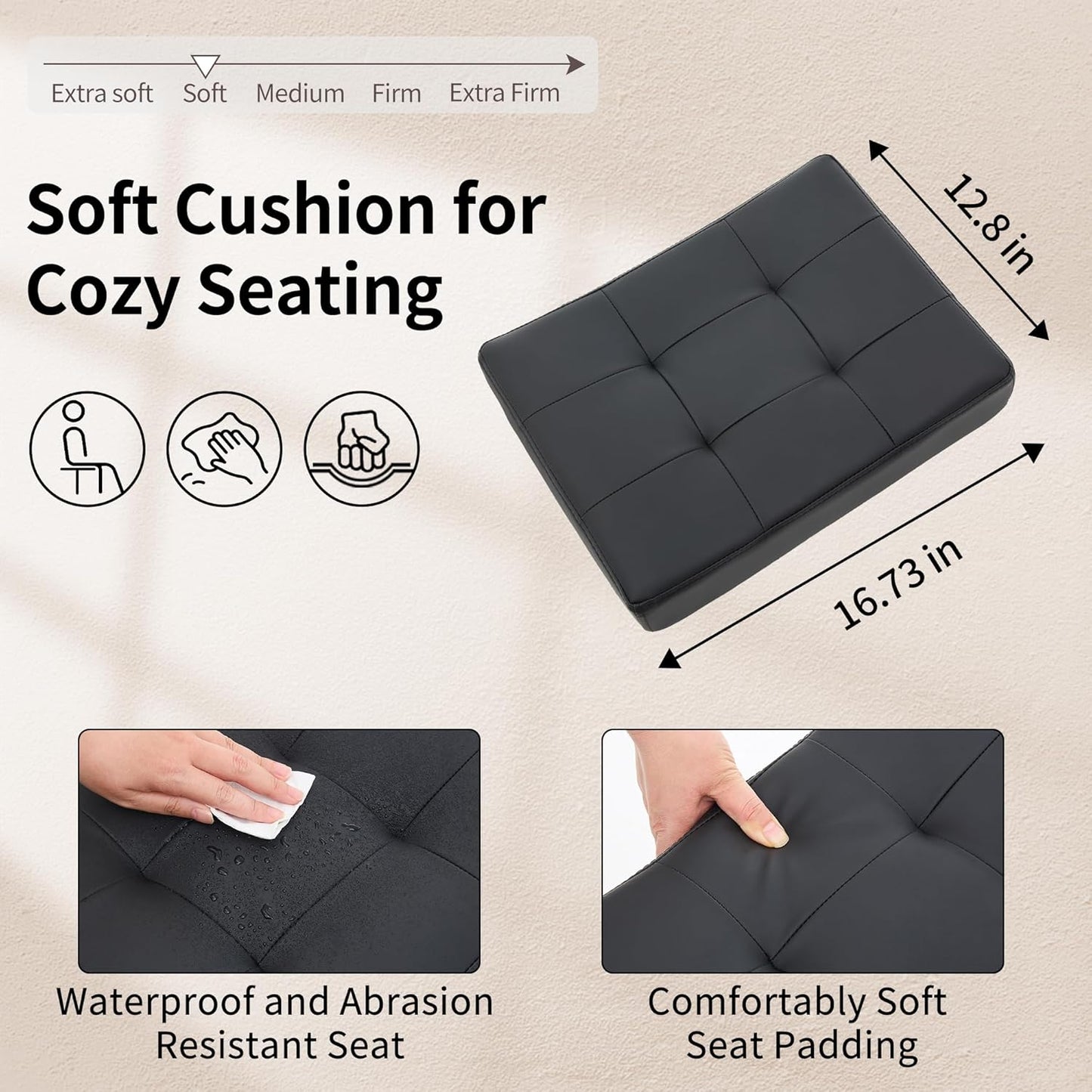 Ergonomic Rolling Shop Stool (Adjustable Height 17-21 inch) Salon Stool for Hair Stylist (Black)