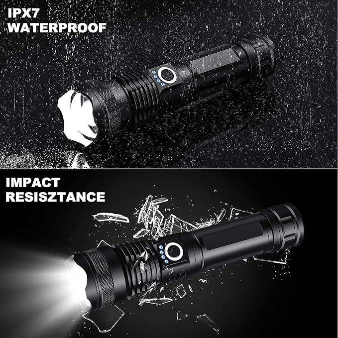 4 Pack Rechargeable LED Flashlights High Lumens, 90,000LM Super Bright Flashlight, Adjustable Powerful Flash Light with USB Cable & 5 Modes, Waterproof Handheld Flashlight for Home Camping