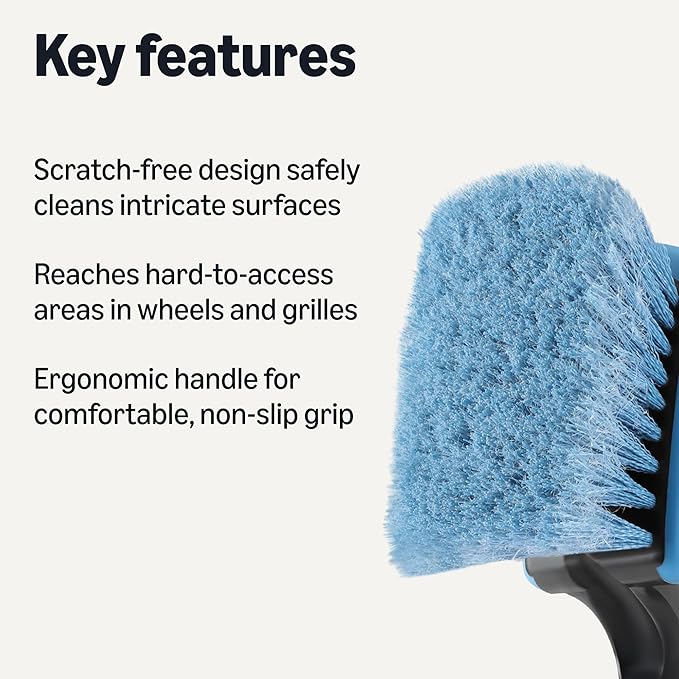 Amazon Basics Wheel Brush for Car Detailing, Safe for Cars, Trucks, RVs, Ergonomic Handle, Blue