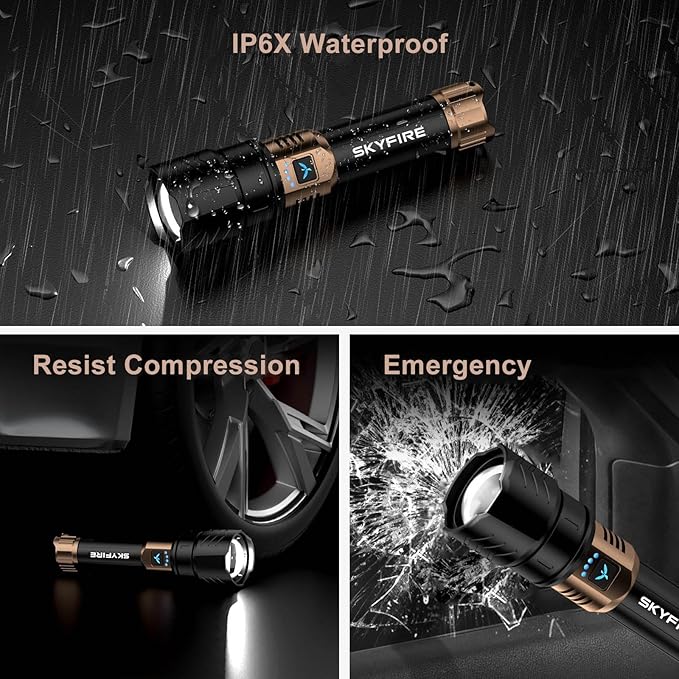 SKYFIRE 1097 Rechargeable Flashlights High Lumens,5000mAh Super Bright Flashlight Waterproof Powerful LED Tactical Flash Light for Camping Essentials Outdoor Home&Gifts