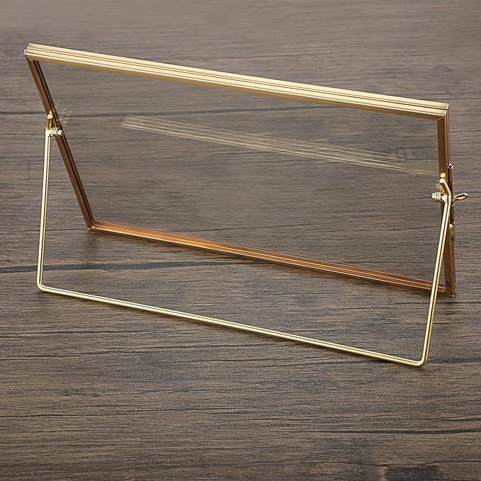 JUXYES 2 Pack Tabletop Business License Frame Brass License Certificate Display Frame, Double Glass Floating Diploma Frames, Desktop Golden Graduation Frames for 8.5x11 Certificate Business Licenses