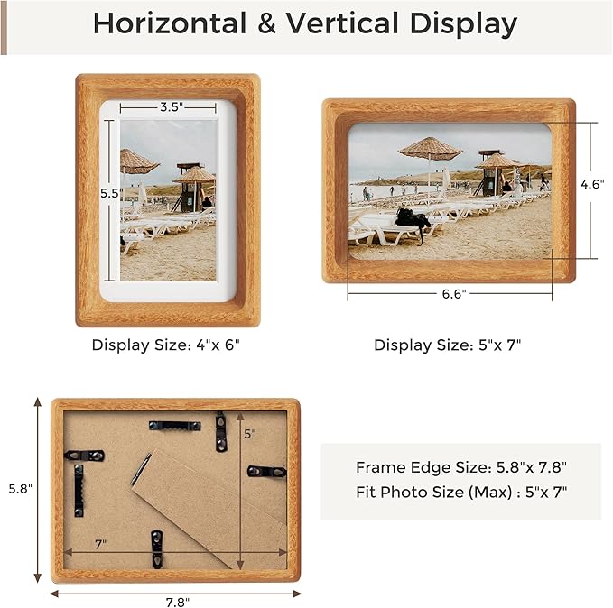 Heimlove 5x7 Picture Frames Natural Teak,Original Wood Hand Make Crafted Photo Frame with Mat to 4x6 Graduation Picture Display,Family Picture,Wedding Picture Tabletop & Wall Decoration