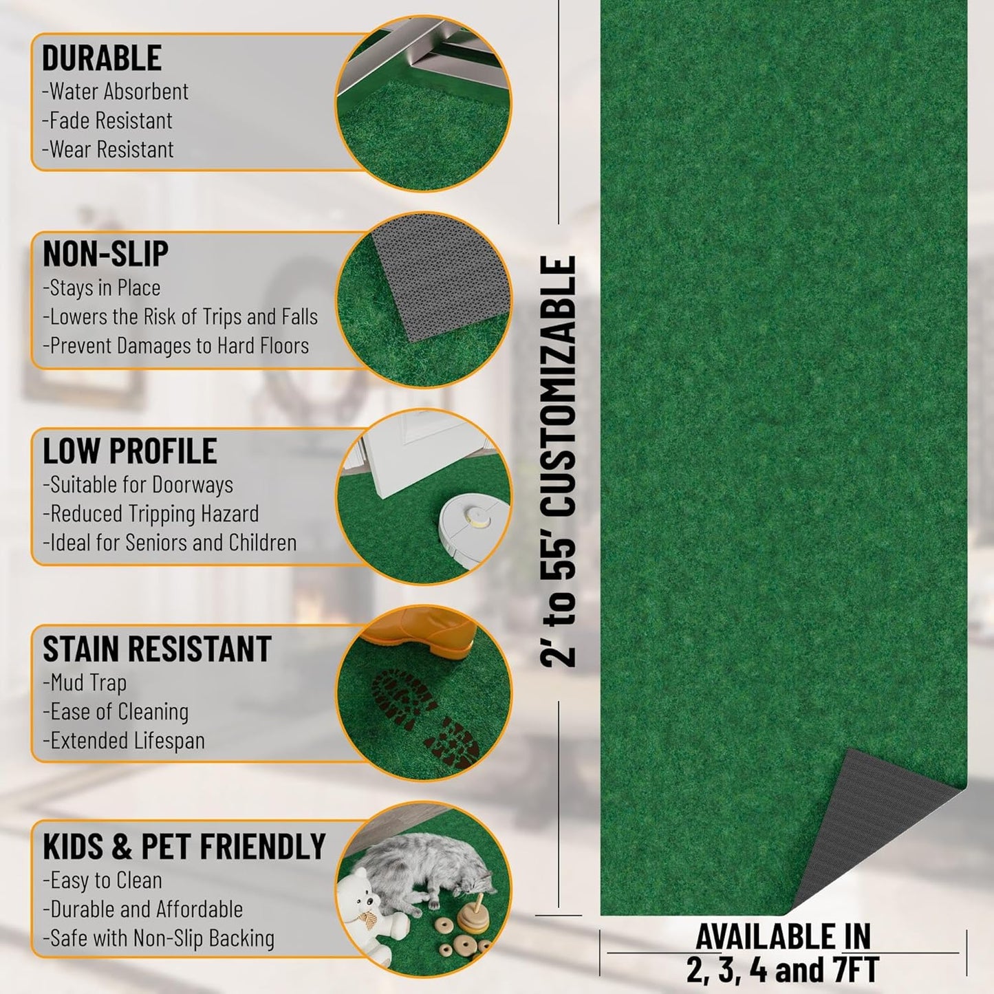 Ottomanson 2'7" x 8' Hallway Runner with Scraper Pile - Extra Durable Non-Slip Rug Mat for Indoor & Outdoor Use - Ideal for Kitchen, Entryway & Garage - High-Traffic Carpet, Green