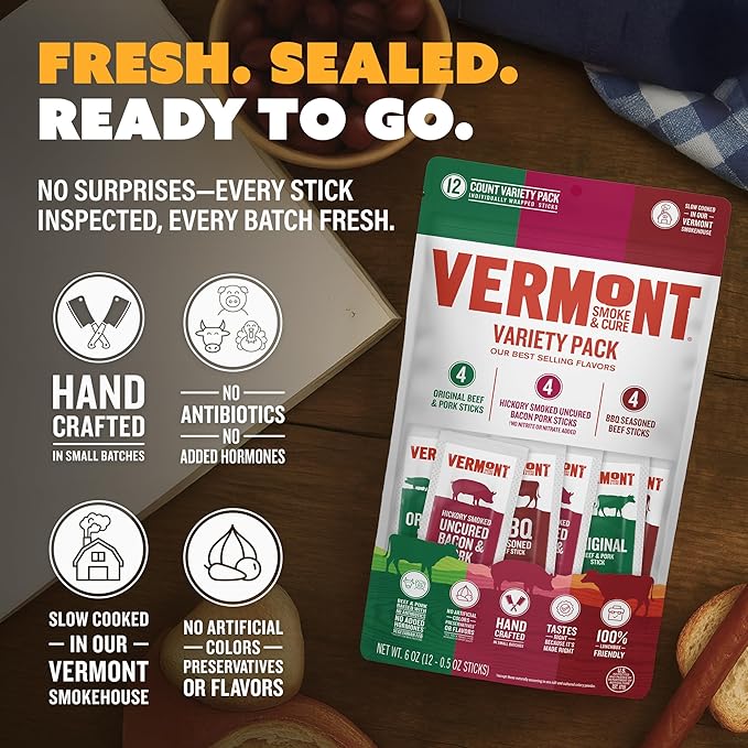 VERMONT SMOKE AND CURE Mini Meat Sticks Variety Pack, 6 OZ