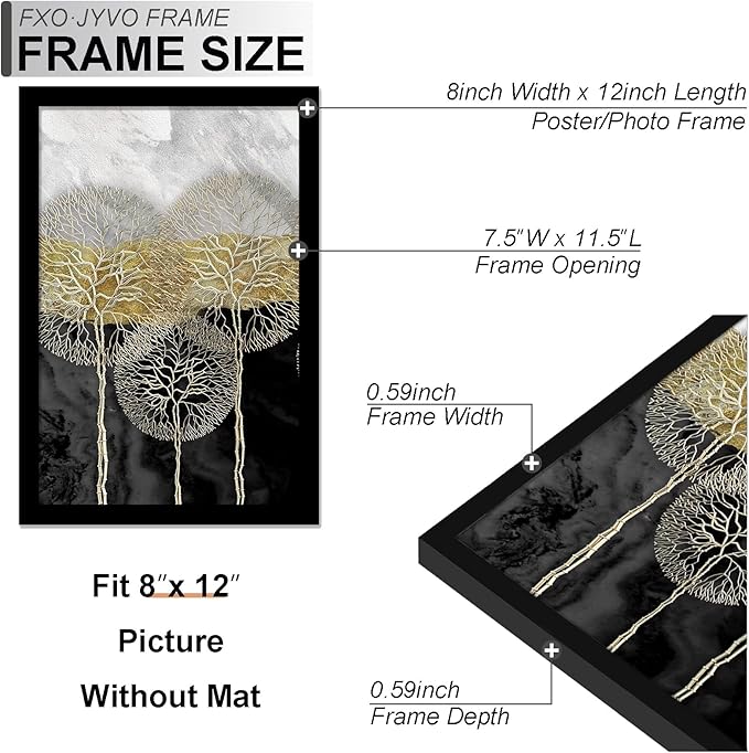 8x12 Picture Frame, Display Photo Poster 6x8 with Mat or 8 x 12 Without Mat, Light Weight and High Transparent 8 by 12 Frame for Wall - 1 Pack/Black/8"x12"
