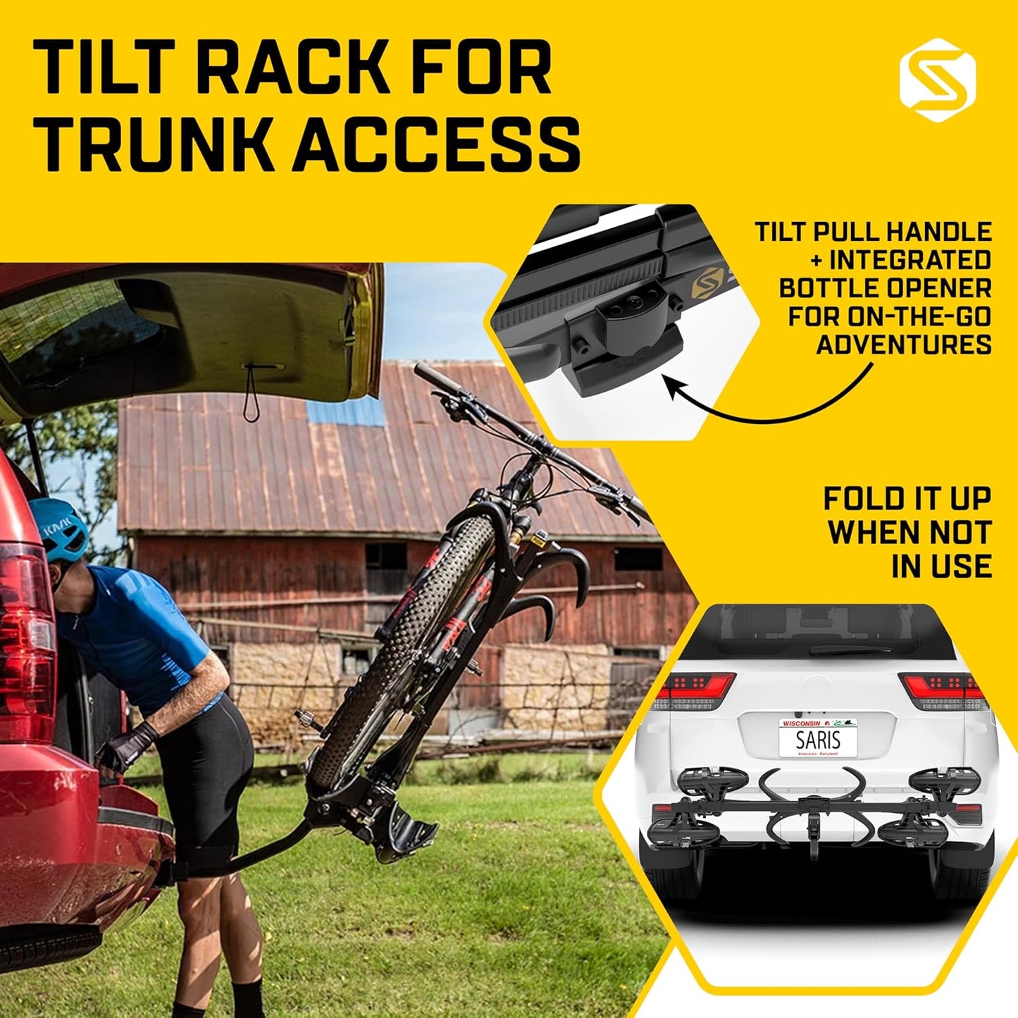 Saris SuperClamp G3 2-Bike Hitch Rack – Lightweight Platform Bike Carrier for Car, SUV, Truck – Tilting Design, Secure Wheel Clamping, Fits Road, Mountain, E-Bikes – 1.25" and 2" Hitch Receiver