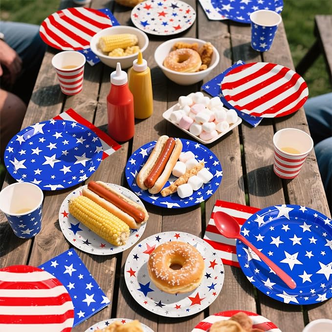 4th of July Party Supplies Set-American Patriotic Theme for Independence & Election Day Decorations, Includes Dinner & Dessert Plates, Napkins- for Patriotic & 4th of July Party Decorations-48 Guests