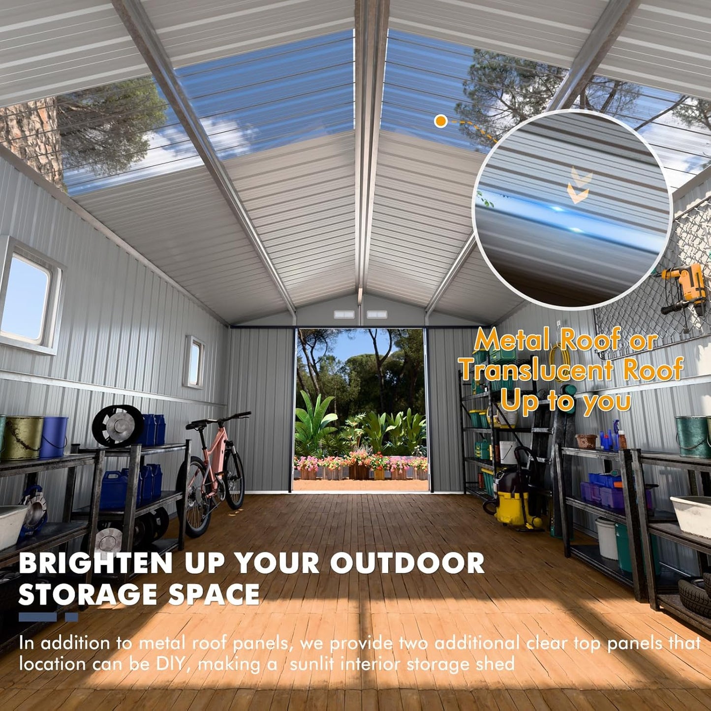 Metal Shed 10x10x7 FT, Enhance Your Space with Natural Lighting, Outdoor Storage Steel Sheds with Windows, Translucent Roofs, and Lockable Doors, Ideal for Garden & Patio