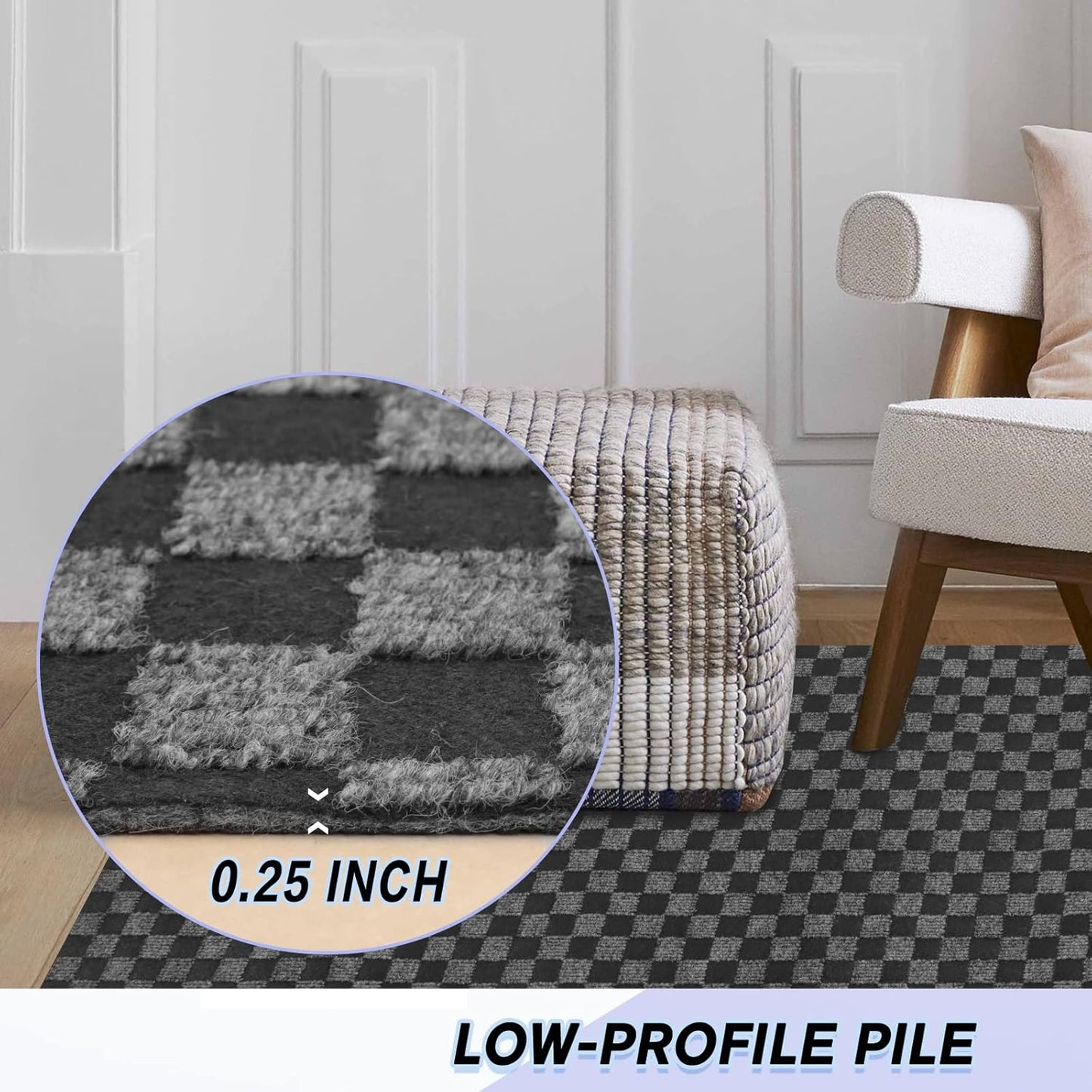 Custom Size Backed Non-Slip Area Rugs Runner, Easy Clean, Waterproof Runner Rugs for Hallway Entryway, Kitchen, Laundry, 2FT x 56FT, Gray Checkered