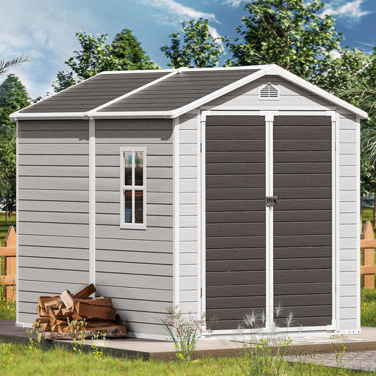 Plastic Sheds 6x8 Shed Resin Outdoor Storage with Floor Included, Waterproof Lockable Garden Tool Storage Cabinet