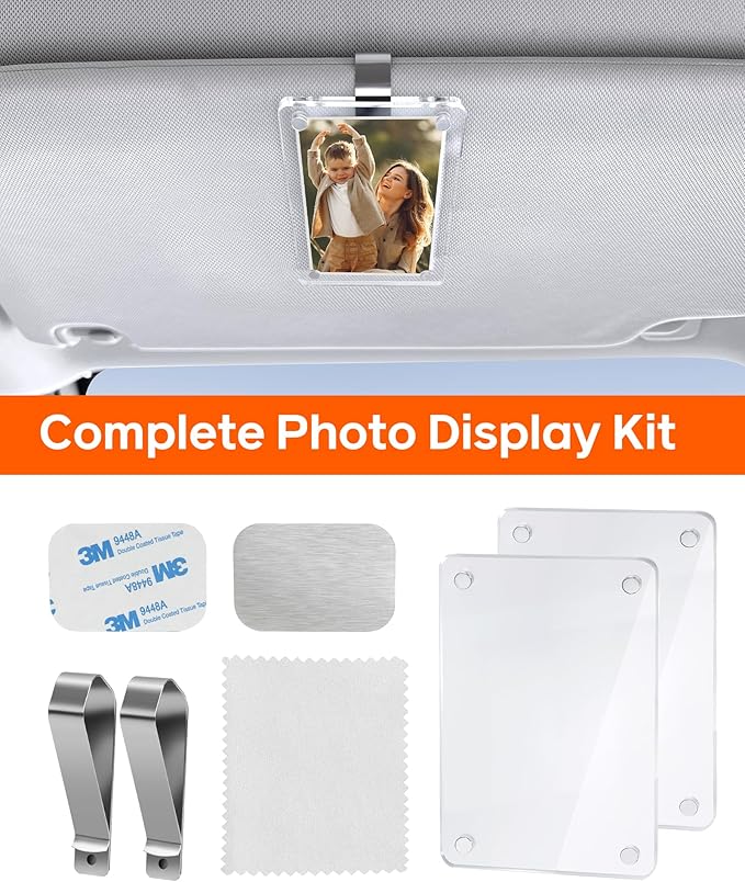 2Pcs Car Picture Holder for Visor Magnetic Picture Frame for 3 Inch Photos, Car Sun Visor Photo Holder with Strong Acrylic Magnet, Personalized Car Accessories with Clips for Easy Display