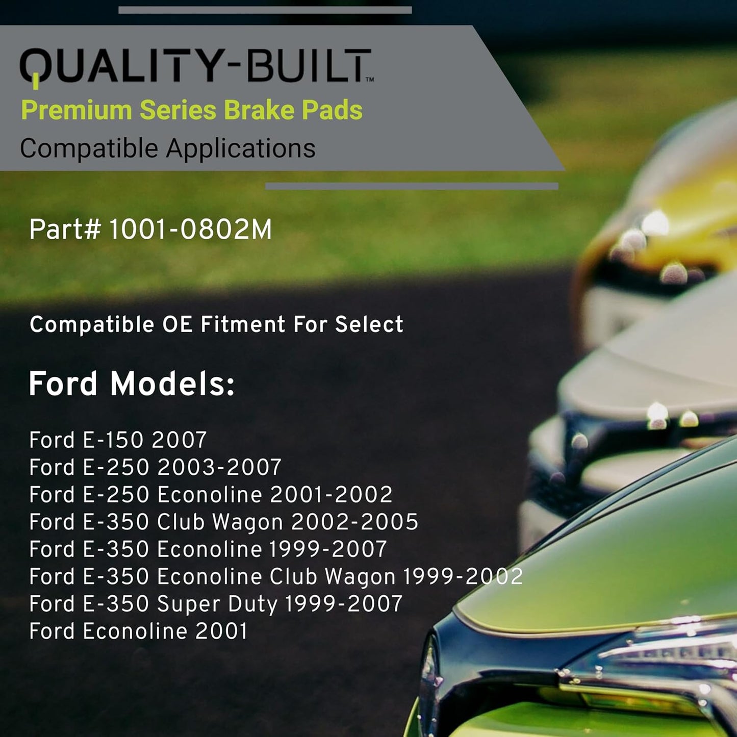 Premium Semi-Metallic Rear Brake Pads (1001-0802M) Compatible with 1999-2007 Ford (E-150/E-250/E-250 Econoline/E-350 Club Wagon/E-350 Econoline/E-350 Super Duty & More)