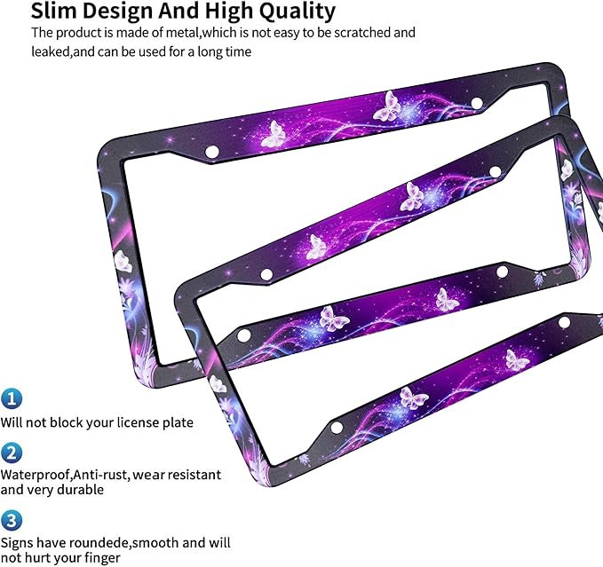 Butterfly License Plate Frame Cover Universal US Car Plate Holder Tag Accessories Decor for Women Man 2 Pack with Screw 12.3 x 6.3 Inch