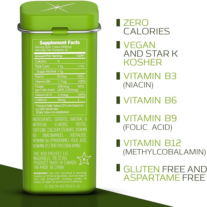 Viter Energy 40mg Caffeine Mints - Sugar Free, B Vitamins, Vegan, Boosts Fast Energized Alert Focus, Caffeinated Nootropic Supplement Pills (Spearmint Flavor, 20pcs, 6 Pack, 120pcs Total)