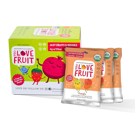 YOU LOVE FRUIT - MANGO All Natural Fruit Snacks, Healthy Snack Pack, Real Fruit! Gluten Free, Non GMO, Vegan, Low Carb, Low Fat, Kosher, Variety Pack, Great For Adding To Gift Box, 1.0 oz (Pack of 12)