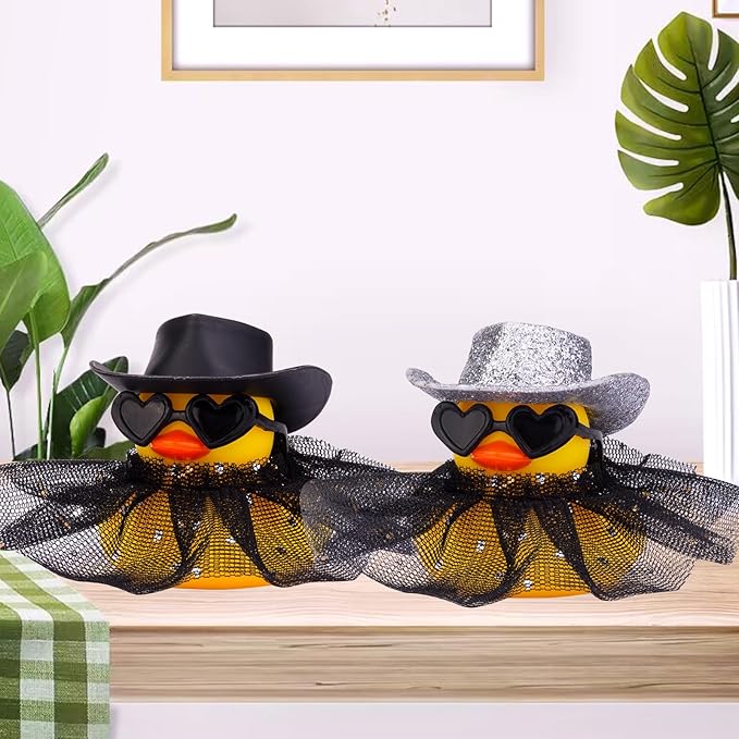 Car Rubber Duck Ornament Cute Duck Car Dashboard Decoration Accessories with Mini Hat Sunglasses and Skirt for Car Dashboard Decoration Accessories(C3)