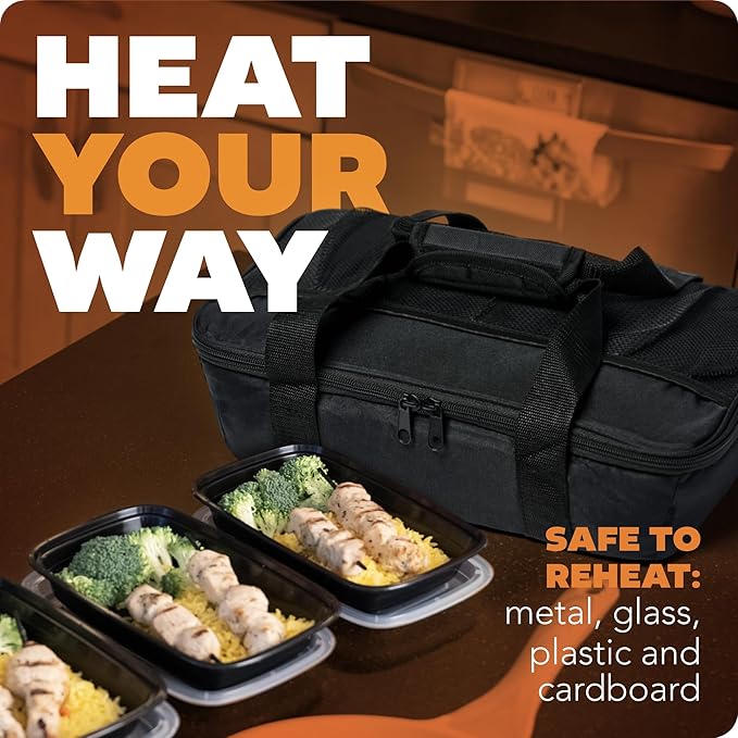 HOTLOGIC Max Large Portable Electric Food Heater - Innovative Food Warmer and Heated Lunch Box for Adults Car/Home - Easily Cook, Reheat, and Keep Your Food Warm - BLACK - 120V