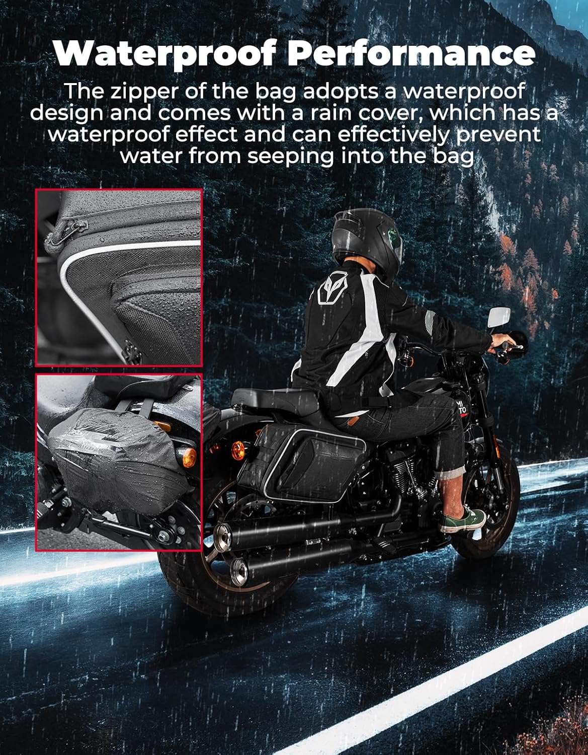 KEMIMOTO Motorcycle Saddlebags Expandable 22-30L (11-15Lx2) with Quick-Release Brackets PU Leather Handbag Waterproof with Rain Cover Compatible with Dyna Softail Cruiser Rebel Vulcan