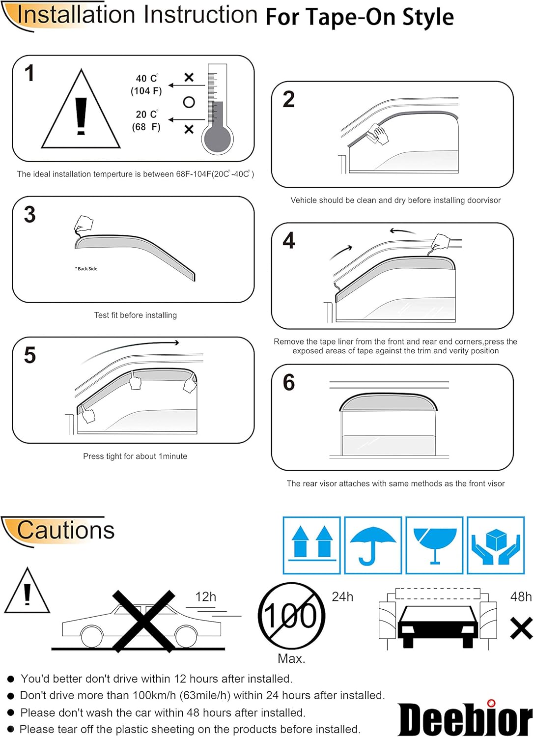 2pcs Original Shatterproof Outside Mount Style Sun Rain Guard Durable Side Window Wind Deflectors Dark Smoke Vent Window Visors Compatible with Ford 2015-2023 Mustang 92359
