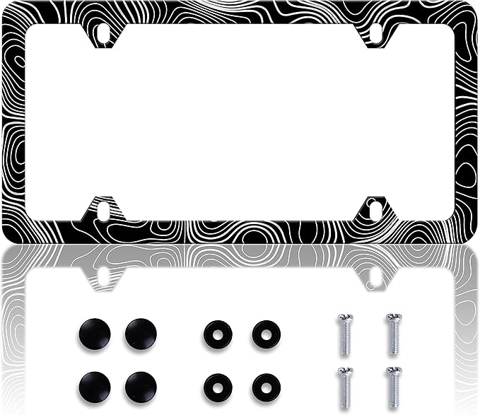 Topographic Map License Plate Frame Topography License Plate Frames Personalise Stainless Steel Funny Design Compatible with Standard License Plate Holder for USA and Canada 6 X 12 with Screws
