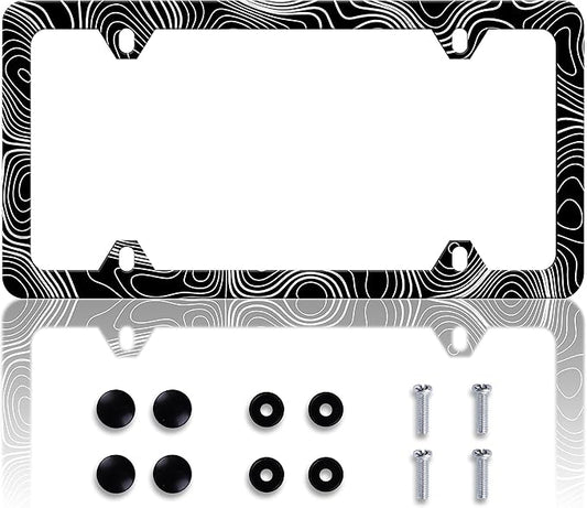 Topographic Map License Plate Frame Topography License Plate Frames Personalise Stainless Steel Funny Design Compatible with Standard License Plate Holder for USA and Canada 6 X 12 with Screws