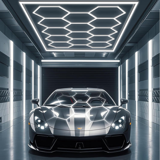 tewei Hexagon LED Garage Lights with Rectangle Frame, 900W 90000LM 6500K, Ultra-Bright Hexagon LED Shop Lights for Garage, 14 Grids Hex Ceiling Light for Workshop, Warehouse, Gym, Car Detailing Shop