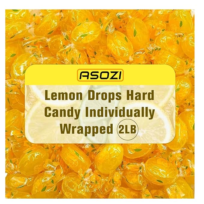 Lemon Candy Hard Drops 2lb - Quality Old-Fashioned Lemon Drops individually Warped with a soft center, Sweet & Tart Candy Delight, Perfect Lemony Flavor, by ASOZI