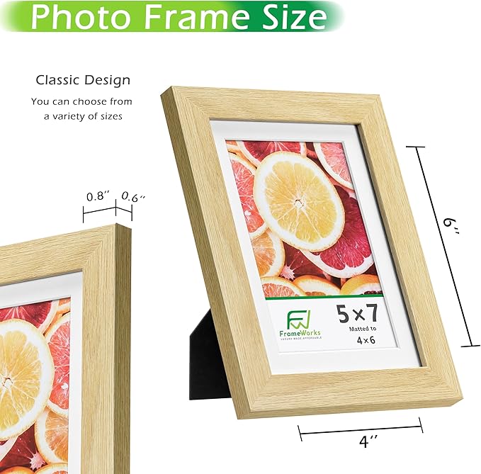FrameWorks 2-Pack, 5x7 Matted to 4x6 Picture Frame, Natural Oak ??Classic Wooden Photo Frame with Tempered Glass, Modern Matte Finish for Prints, Posters, Certificates & Wall Decor ??Gallery-Ready