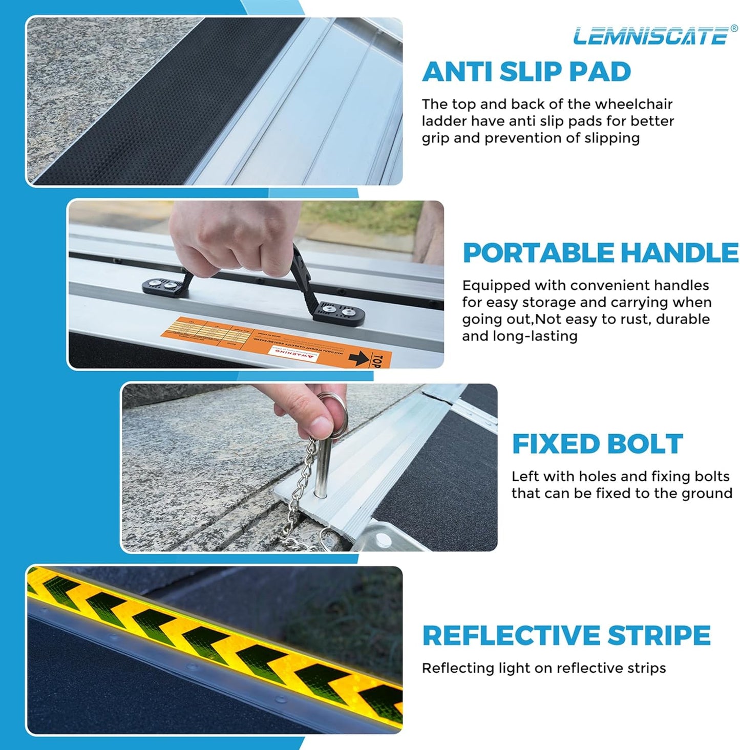 LEMNISCATE Portable Wheelchair Ramp, 7FT Ramps for Wheelchairs for Home, Non-Skid Threshold Ramp for Doorways,Curbs, Foldable Aluminum Wheelchair Ramp for Home Steps, 800 LBS Capacity,84" L x 29" W