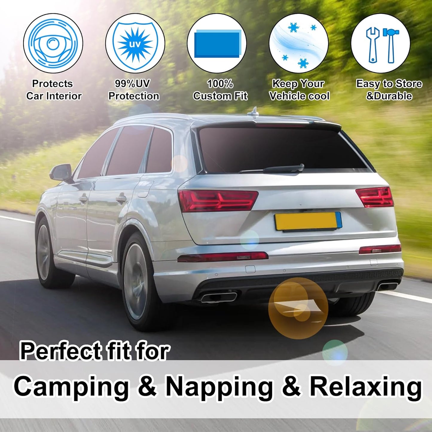 TINGLU Window Shades for Audi Q7 2007-2015 Accessories Car Side Full Windows Rear Triangular Windshield Sun Shade Sun UV Rays & Privacy Protection for Camping,Napping,Relaxing 8PCS