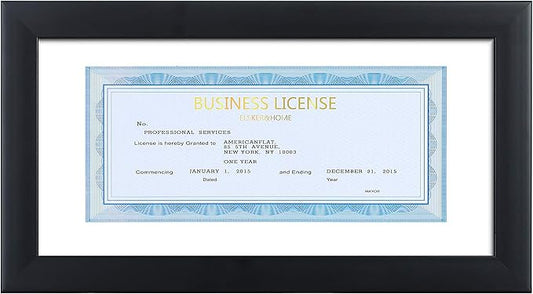 ELSKER&HOME 5x10 Business License Frame Black for 3.5x8 Standard Business License with mat - 5x10 frame without mat for Panoramic Picture, Wall or Tabletop Display (1 Pack)