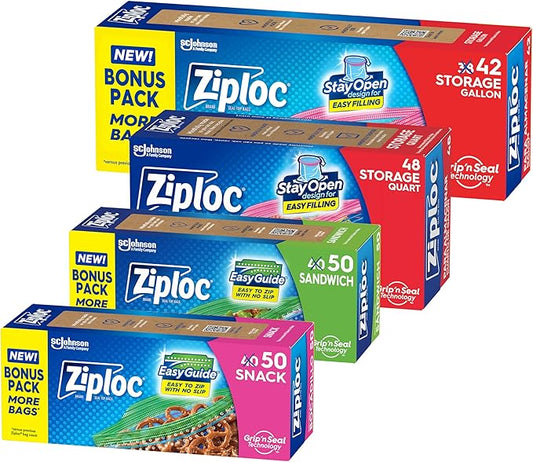 Ziploc Food Storage and Sandwich Bags Variety Pack, Stay Open Design with Stand-Up Bottom, Easy to Fill, 190 Bags Total