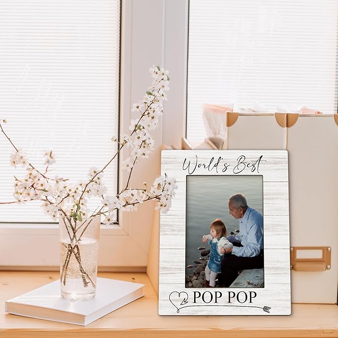 Fathers Day Pop Pop Picture Frames - Grandpa Photo Frame, Grandpa PopPop Gifts for Father's Day Birthday from Grandkids Grandchildren, World's Best PopPop Picture Photo Frames for Home Bedroom Decor, 5x7