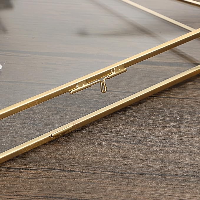 JUXYES 2 Pack Wall Hanging Business License Frame Brass Certificate Display Frames, Double Glass Floating Diploma Frames, Wall Mount Golden Graduation Frame for 8.5x11 Inches Certificate Business Licenses