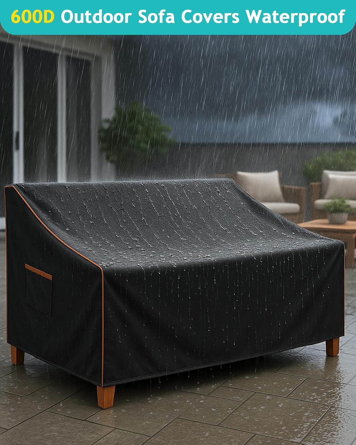 Outdoor Sofa Cover, Waterproof Patio Furniture Cover 90W x 36D x 33H inches Heavy Duty 600D Oxford Fabric Black