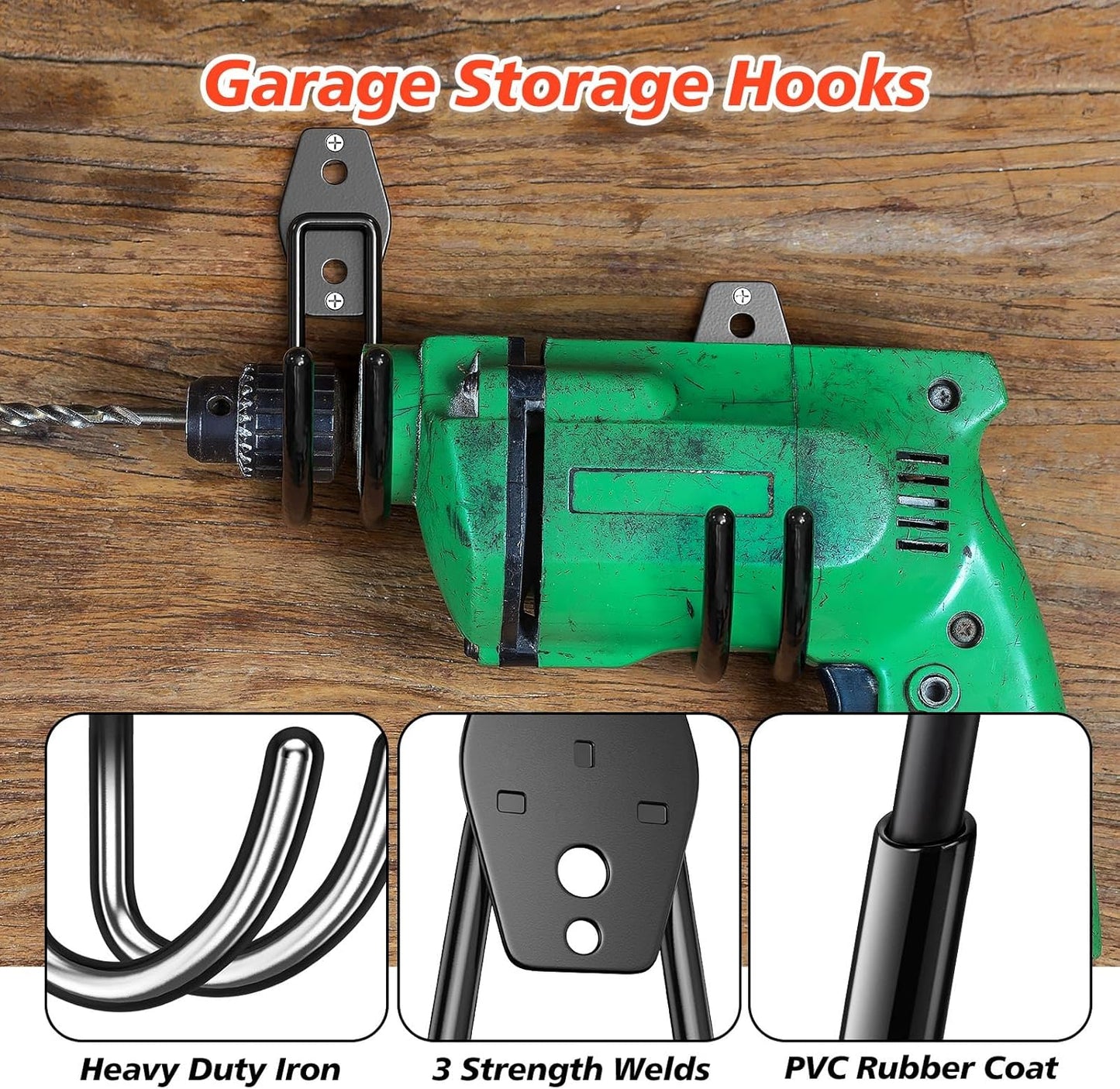 4 Pack 5.5x4.1 inch J Heavy Duty Garage Hooks,Solid Steel Wall Mount Hangers,with Anti-Slip Coating,for Hanging and Organising Ladder,Bike,Ropes,Broom,Garden,Yard and Power Tools