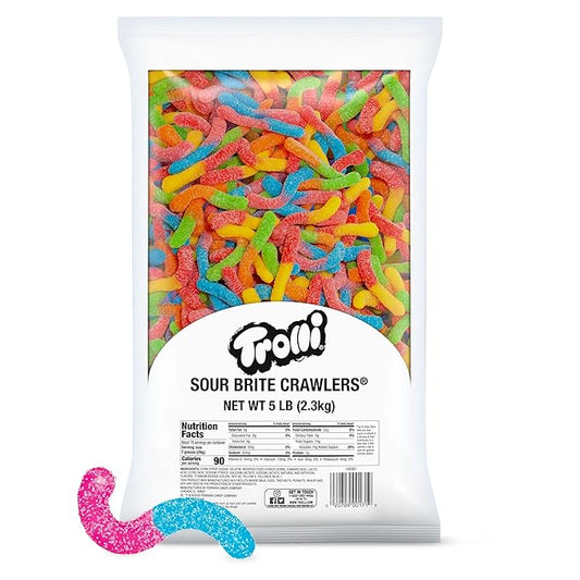 Trolli Sour Brite Crawlers Candy, Gummy Worms Sour Candy, 5 Pound Bulk Bag