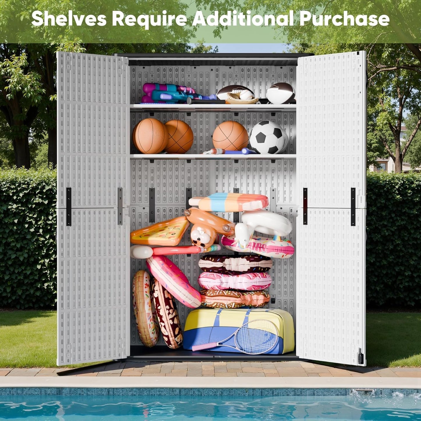 Devoko 50 Cu Ft Outdoor Storage Cabinet - Waterproof Vertical Shed for Patio, Garden & Deck, Heavy-Duty Tool Storage Box for Cushions, Accessories & Equipment, Durable & Weather-Resistant (White)