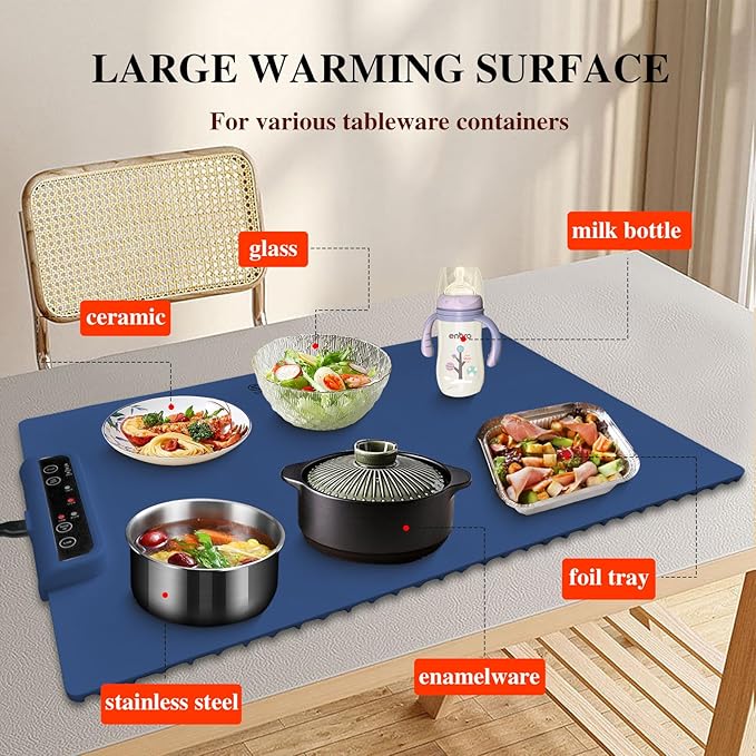 Food Warming Mat,Portable Food Warmer Full Surface Heating,Rapid Heating Electric Warming Tray for Parties|Gatherings,Warming Mat with Auto Shut Off,3 Temperature Controls,Easy to Use