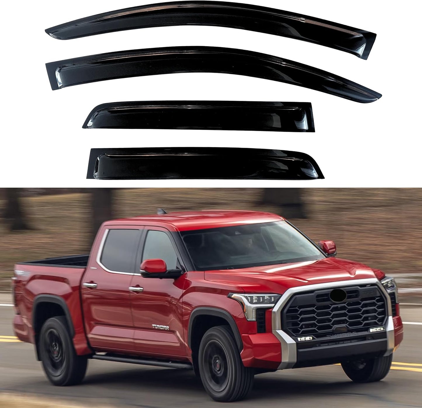 KPY Window Visor Compatible with Toyota Tundra Double Cab 2022-2024, Rain Guard Window Vent Deflectors Tape-On Style, 2022 2023 2024 (Double Cab Only)