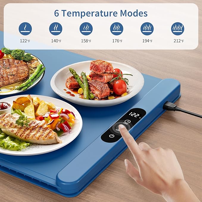 Food Warming Mat,Upgrade Graphene Fast Full-Surface Heating Mat, Electric Warming Tray with 6 Temperature and 6HoursTimer, Portable Rollable Food Warmer Perfect For Parties Buffet and Home Dinners