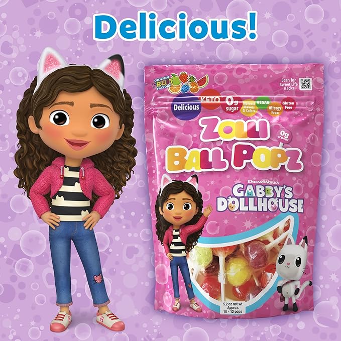 Zollipops The Clean Teeth Pops Gabby's Dollhouse, Anti Cavity Lollipops, Ball Popz, 10.4 oz Pack of 2