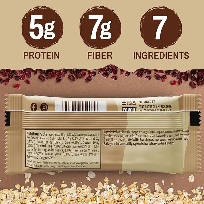 ToYou Chewy Fruit and Nut Bars - Healthy Protein Snacks | Granola Bar - 1.41 Ounce (Pack of 12) | Soft Chewy, Vegan, Fiber-packed Granola Bars for Adults and Kids, Made with Natural Ingredients