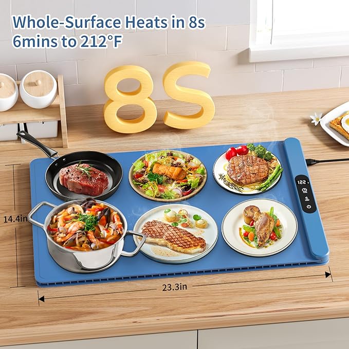 Food Warming Mat,Upgrade Graphene Fast Full-Surface Heating Mat, Electric Warming Tray with 6 Temperature and 6HoursTimer, Portable Rollable Food Warmer Perfect For Parties Buffet and Home Dinners