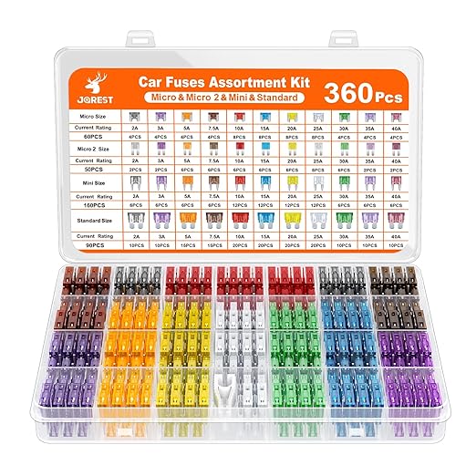JOREST 360Pcs Car Fuse Assortment Kit, 160 Mini Blade Fuses Automotive + 90 Standard Auto Fuses + 50 Micro Fuse + 60 Micro2 – for RV/Truck/Motorcycle(2A 3A 5A 7.5A 10A 15A 20A 25A 30A 35A 40A)