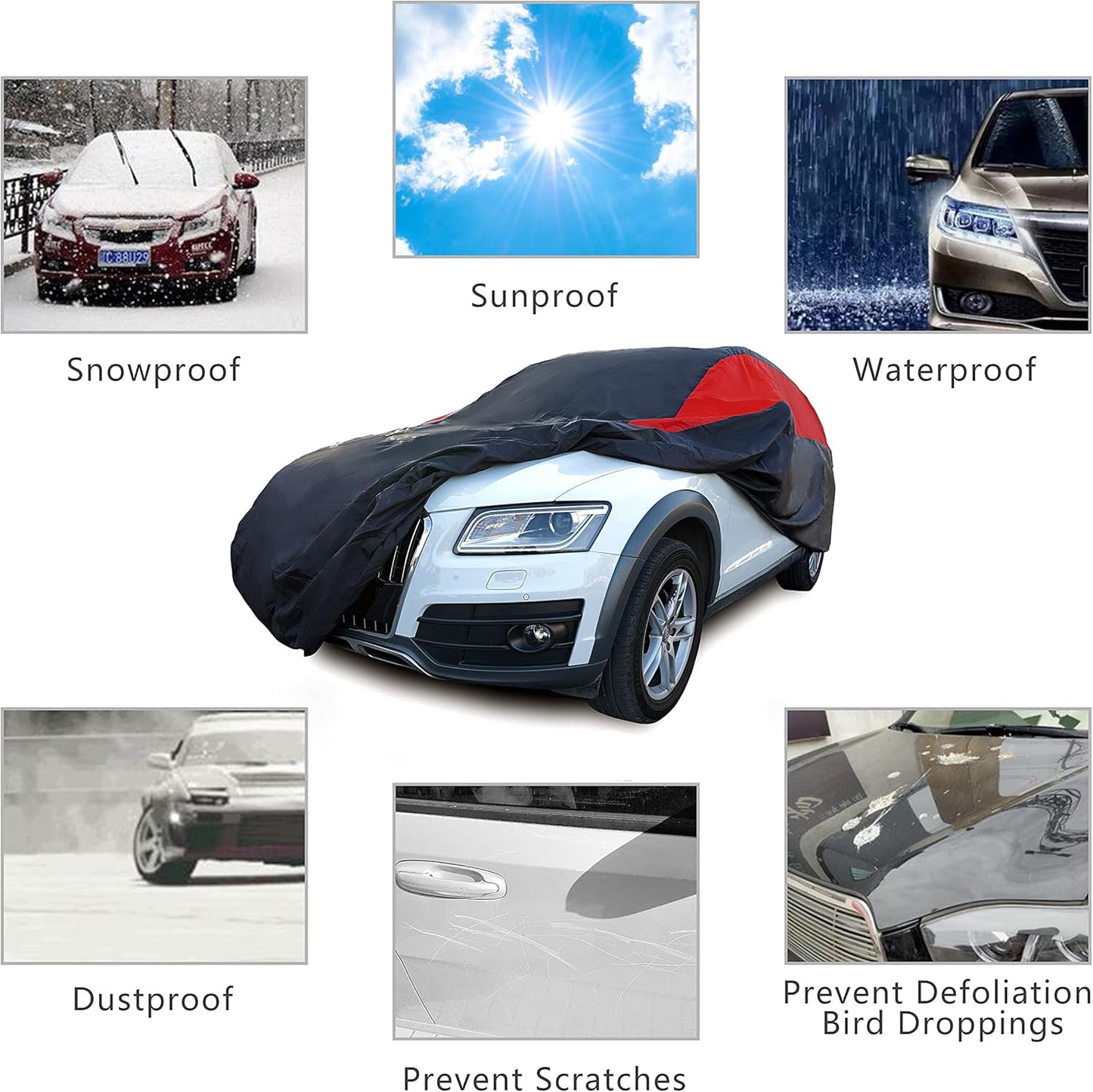 MORNYRAY Car Cover Waterproof All Weather Windproof Snowproof UV Protection Outdoor Indoor Full car Cover, Universal Fit for SUV (Fit SUV Length 181-190 inch)