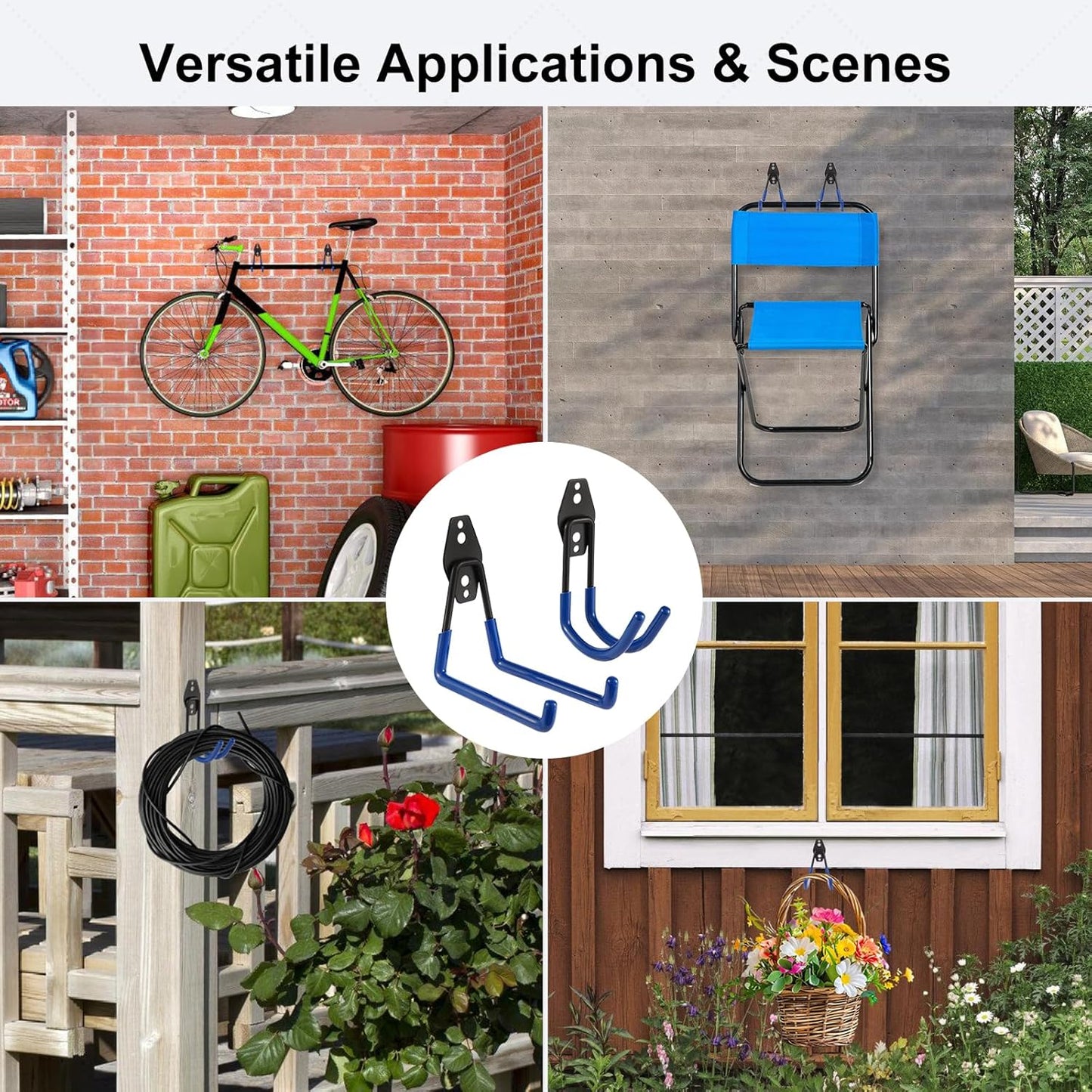 Steel Garage Hooks Wall Tool Organizer, 10 Pack Garage Storage Hook Heavy Duty Utility Storage Hangers Blue for Ladders, Ropes, Garden Tools