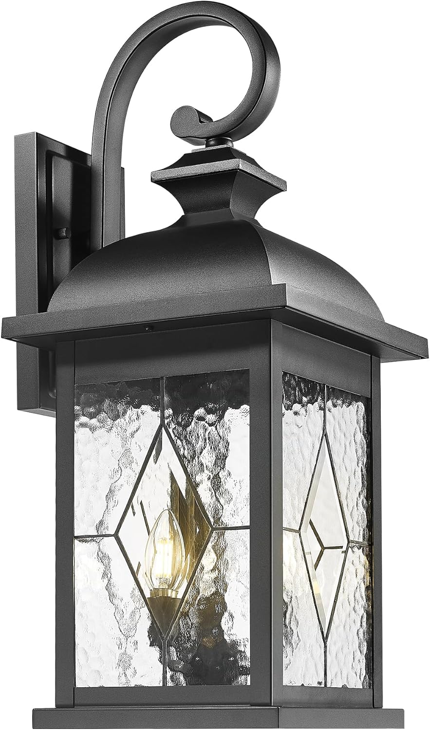 FEMILA 3-Light Outdoor Wall Light, 26" Large Exterior Wall Lantern with Water Ripple Glass, Porch Light for Entryway, Patio, Garage, and Doorway, E12 Base, 4FD54B-L SD BK