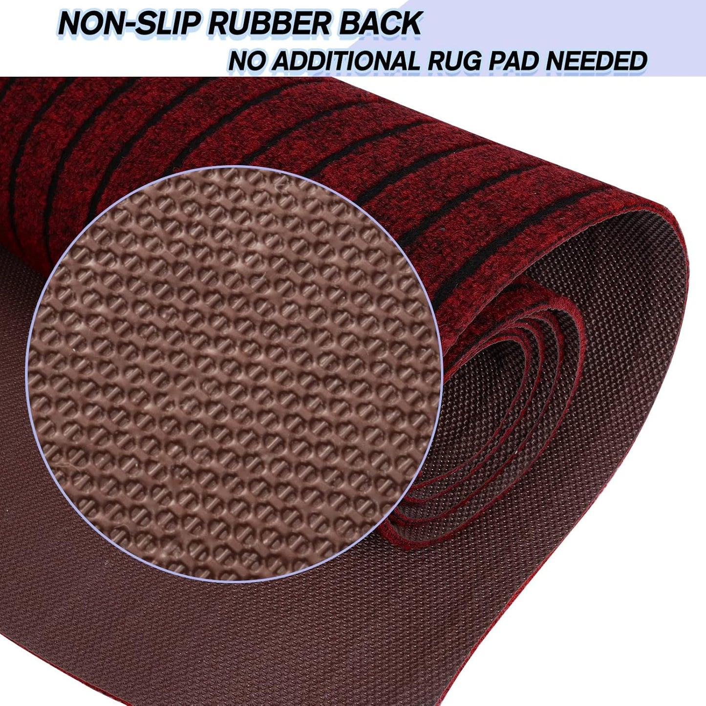 Custom Size Backed Non-Slip Area Rugs Runner, Easy Clean, Waterproof Runner Rugs for Hallway Entryway, Kitchen, Laundry, 3FT x 31FT, Red Stripe