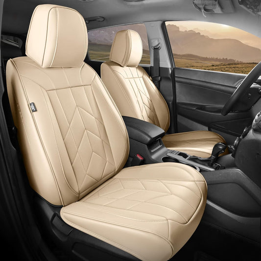 Beige Car Seat Covers Full Set - Waterproof Leather Car Seat Protector Universal Fit Altima Murano Accord Avalon
